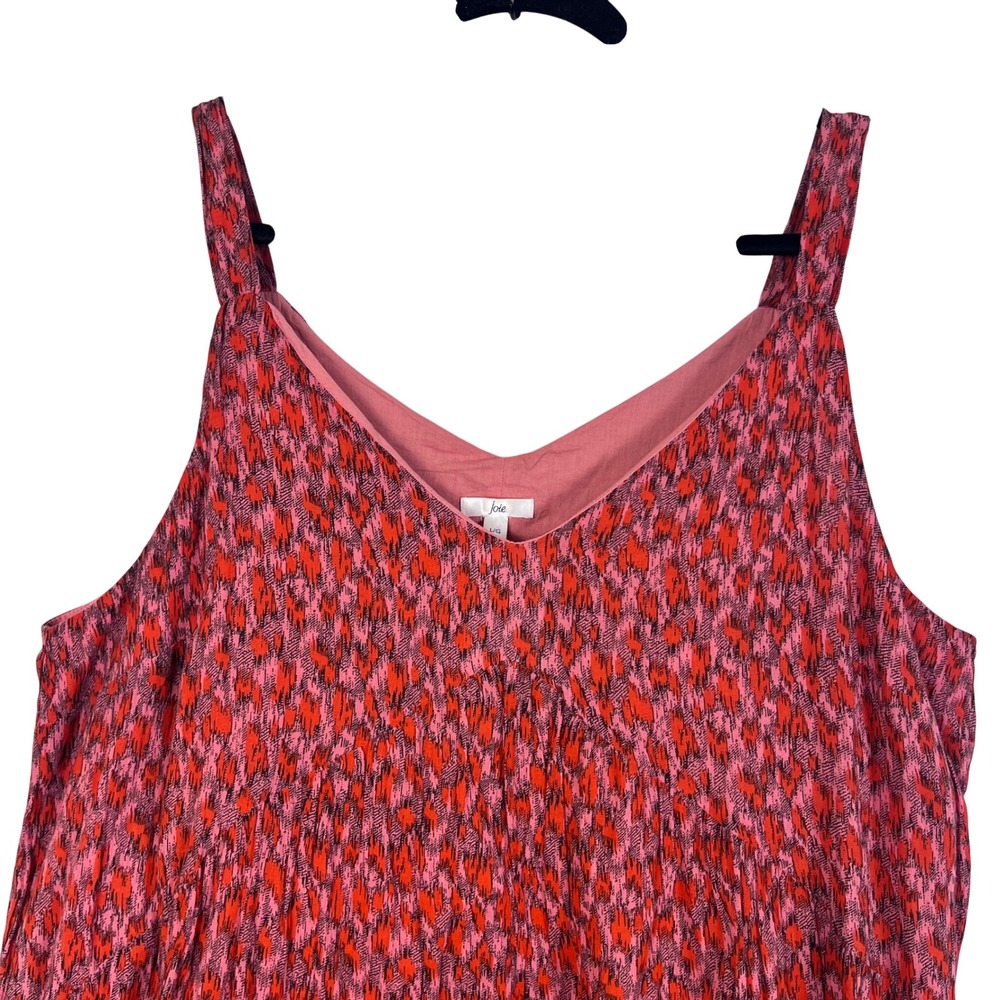 Joie Red Pink Abstract Print Tiered 100% Cotton Lined Maxi Dress Size L (D757) - Picture 3 of 9